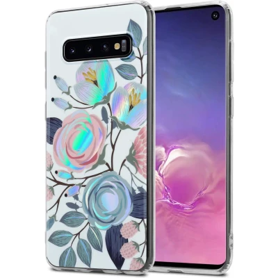 Afbeelding van Cadorabo Hoesje geschikt voor Samsung Galaxy S10 4G in PIOENEN Beschermhoes gemaakt van TPU siliconen Case Cover met bloemenmotief