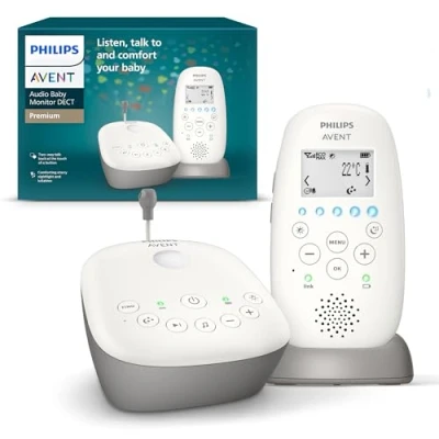 Afbeelding van Philips Avent SCD733/26 DECT Babyfoon Sterrenprojectie 330 Meter bereik 18 Uur draadloos te gebruiken technologie voor veilige verbinding Temperatuursensor Helder geluid Nachtmodus ,1 Stuk (1er pakket),Wit