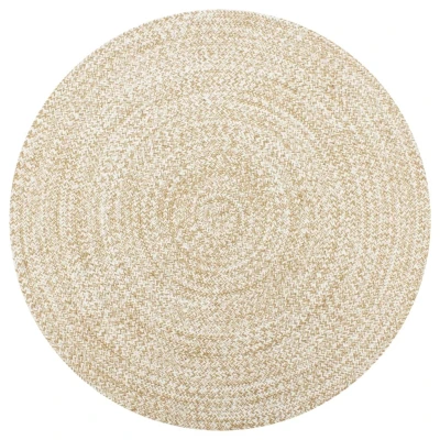 Afbeelding van Vloerkleed handgemaakt 120 cm jute wit en naturel