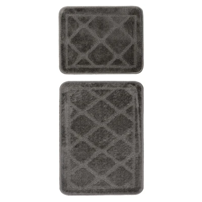 Afbeelding van Bari Badmat / Toiletmat Badkamer Set 2 Delig Wasbaar Anti slip Grijs Rechthoek Polyester 40x50 cm &amp; 50x80