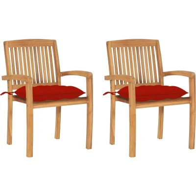 Afbeelding van vidaXL Tuinstoelen 2 st met rode kussens massief teakhout