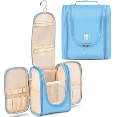 Afbeelding van Tas &amp; toilettas voor dames en heren, toilettas, make uptas met elastische bandhouders toiletartikelen, cosmetica, reisaccessoires, up, (M) Babyblauw, m,