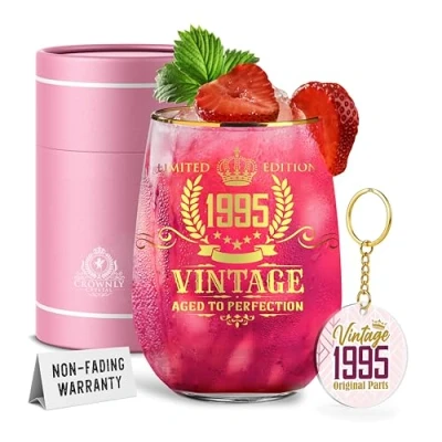 Afbeelding van CROWNLY CRYSTAL® 1995 Cadeau Vrouw 30 Jaar Wijnglas Gepersonaliseerde Decoratie Verjaardag Collega Vriend Origineel