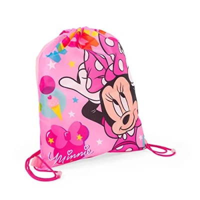 Afbeelding van PERLETTI Minnie Mouse sporttas met trekkoord voor meisjes, reistas kinderen, Disney Minni, roze en fuchsia, schoenen, zwembadtas, fitnessstudio, zwemmen, kleurrijk, kleuterschool,