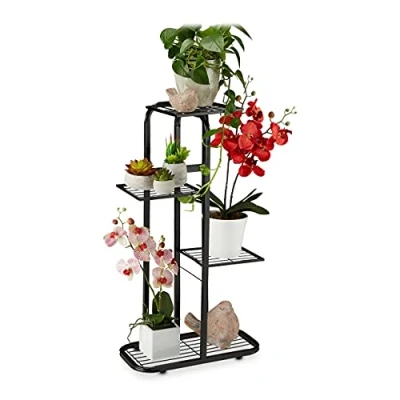 Afbeelding van Relaxdays plantenrek metaal planten etagere bloemenrek binnen buiten kruidenrek zwart