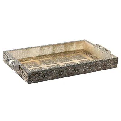 Afbeelding van Dienblad DKD Home Decor Champagne Metaal Hout 36 x 22 4 cm Indiaas