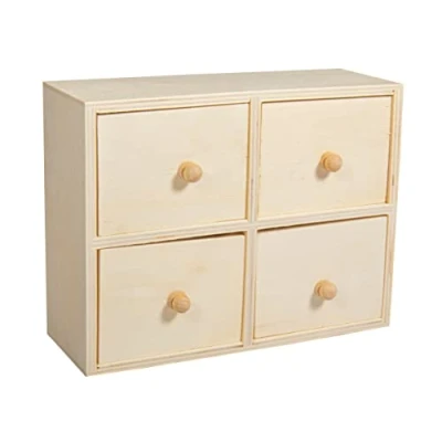 Afbeelding van Rayher Hobby 62380000 commode van FSC gecertificeerd hout, houten kist met 4 laden, opbergdoos 20 x 7 15 cm