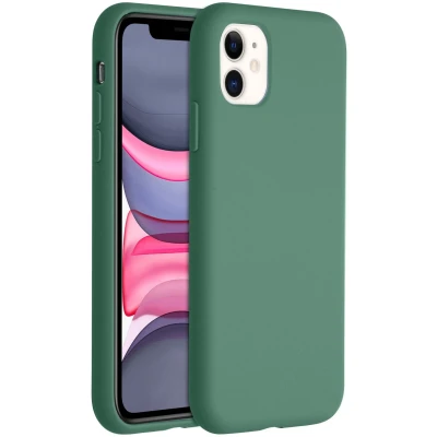Afbeelding van Accezz Hoesje Geschikt voor iPhone 11 Siliconen Liquid Silicone Backcover Donkergroen