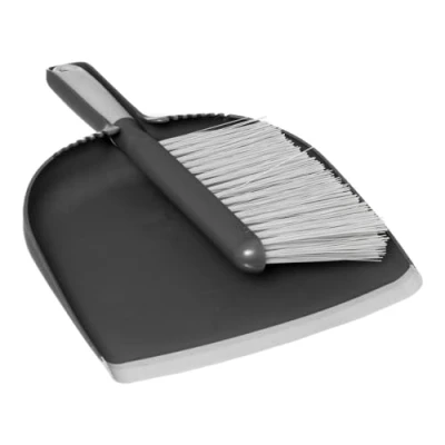 Afbeelding van Stoffer en blik grijs 32 x 23 cm van kunststof met anti slip handvat Schoonmaken Vegers