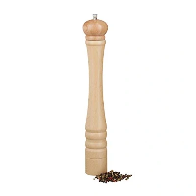 Afbeelding van Relaxdays pepermolen 40 cm berkenhout keramiek maalwerk kruidenmolen zoutmolen Naturel