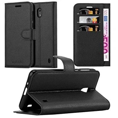 Afbeelding van Cadorabo Hoesje geschikt voor Nokia 2 2017 in PHANTOM ZWART Beschermhoes met magnetische sluiting, standfunctie en kaartvakje Book Case Cover Etui