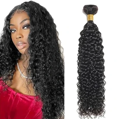 Afbeelding van Tuheerst Water Wave Human Hair Bundels Extensions Natural Black Real Sew in Extension 1 Bundle Double Weft Remy Minimal Shedding 55 cm