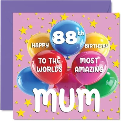 Afbeelding van 88e Verjaardagskaart voor moeder World&#039;s Most Amazing Mum van dochter en zoon, 145 mm x mm, 88 jaar, wenskaarten mama, mama
