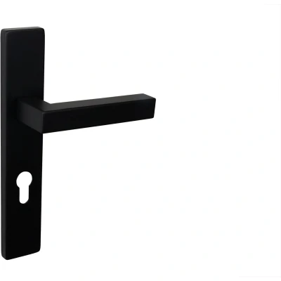 Afbeelding van Lavuzo deurkruk Viterbo Zwart met rechthoekig schild PC72 Per set Industriele deurklink