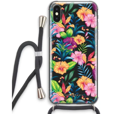 Afbeelding van Case Company® hoesje met Koord geschikt voor iPhone X Tropisch 2 Telefoonhoesje Zwart Extra Bescherming aan alle Kanten en Over de Schermrand