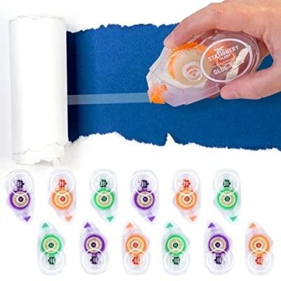 Afbeelding van Stationery Island Lijmroller 12Pack 10m x 8mm Masking Tape. Mini Pocket Mouse Correctieroller Dubbelzijdige Kleefstippen Stick Roller Lijmtape Voor Knutselen, Kaarten Maken,Fotoalbums