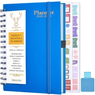 Afbeelding van Gumiho Weekkalender 2025/2026, spiraalbinding, A5 (januari 2025 juni 2026), 18 maanden, schoolagenda met penlus en planstickers (donkerblauw)