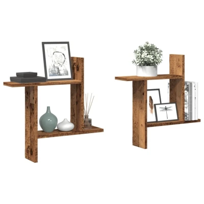 Afbeelding van Wandschappen 2 st 50x12x50 cm bewerkt hout oud houtkleurig