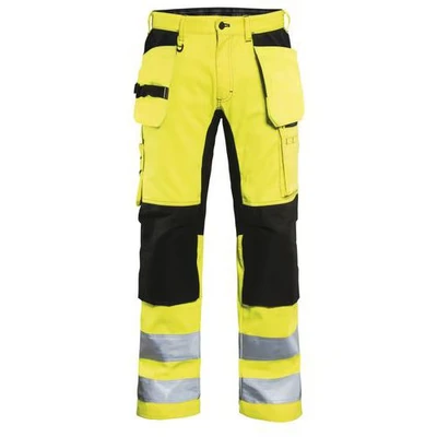 Image de Pantalon artisan stretch haute visibilité jaune/noir, genoux préformés