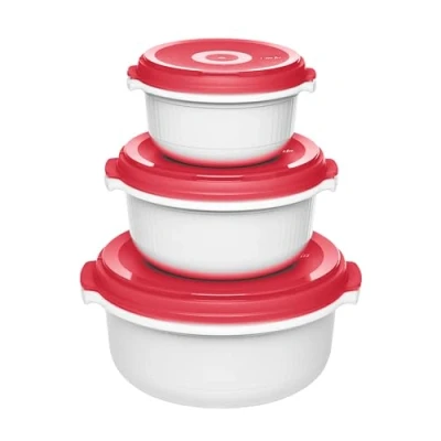 Afbeelding van emsa Microgolfpotten Set MICRO FAMILY, 3 delig, wit/rood