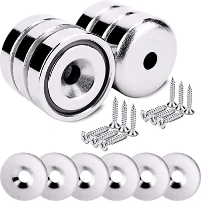Afbeelding van Sensei Set van 6 neodymium magneten met uitlopend gat 16 x 5 mm voor schroeven, draagvermogen kg + stalen ringen 12 schroeven