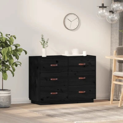 Afbeelding van Dressoir 100x40x75 cm massief grenenhout zwart