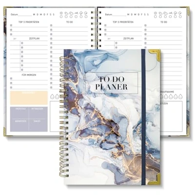 Afbeelding van Biroyal Dagplanner ongedateerd met to do lijst, notitieblok spiraalbinding, 120 pagina&#039;s, 148 x 210 mm, hardcover, notitieboek voor kantoor, school, organizer,