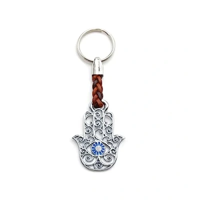 Afbeelding van ClaroSchmuck Sleutelhanger van metaal, dikte 2 mm, koord kunstleer, totale lengte ca. 9 11 cm, Fatma hand, één maat, Hand