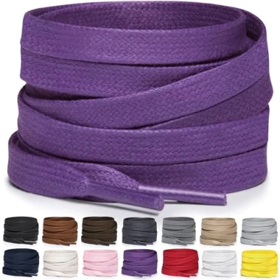 Afbeelding van Miscly Lacets Plats en Coton Ciré pour Bottes, Baskets et Chaussures Disponibles Plusieurs Longueurs Couleurs (Violet, 114 cm)