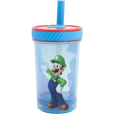 Afbeelding van Super Mario anti tip plastic beker met siliconen rietje