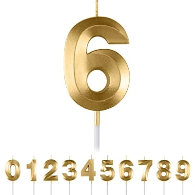 Afbeelding van Verjaardagskaarsen in de vorm van een cijfer 6,3D, goud, verjaardagskaarsen, nummer 6, verjaardagstaartdecoratie voor verjaardagsdecoratie