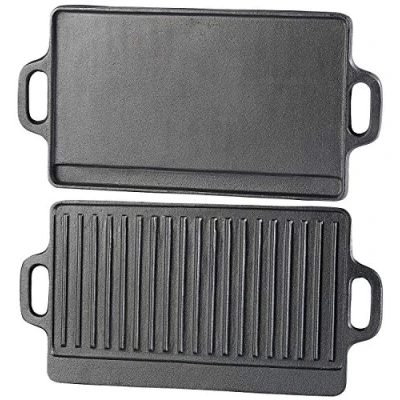 Afbeelding van Rosenstein &amp; Söhne grillplaat: set van 2 gietijzeren omkeerbare platen voor grill, oven en fornuis, 46 x 23 cm (grillplaat gasgrill)