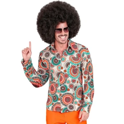 Afbeelding van Widmann Hippie Kostuum Super 60s True Vintage Overhemd Man Blauw, Oranje Large / XL Carnavalskleding Verkleedkleding