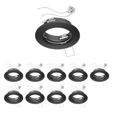 Afbeelding van ledscom.de 10 stuks inbouwframe voor plafond FERE zwart mat (LED/halogeen/MR16/50mm) incl. GU5.3 fitting