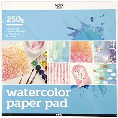 Afbeelding van Kleurboek met aquarelpapier, afm 30,5x30,5 cm, 12 vellen, wit