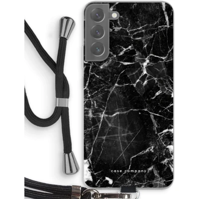 Afbeelding van Case Company® hoesje met Koord geschikt voor Samsung Galaxy S22 Plus Zwart Marmer Telefoonhoesje Bescherming aan alle Kanten en Over de Schermrand