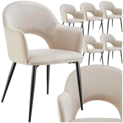 Afbeelding van tectake® Fauteuil Sachel Eetkamerstoel Set van 6 Fluweellook Gestoffeerd Comfortabele Zitschalen Ergonomisch Ontwerp 120 kg Draagkracht Creme