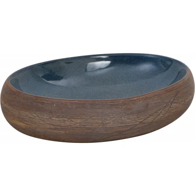 Afbeelding van Opzetwasbak ovaal 59x40x15 cm keramiek bruin en blauw