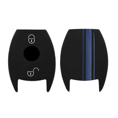 Afbeelding van kwmobile Autosleutel hoesje geschikt voor Mercedes Benz 2 knops (alleen Keyless Go) behuizing in blauw / zwart Rallystrepen design