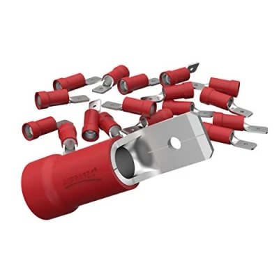 Afbeelding van AUPROTEC Set van 25 platte stekkers 0,5 1,5 mm² rood/connector breedte 6,3 mm gedeeltelijke PVC mannelijk vertind messing MDD stekker
