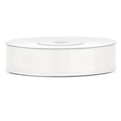 Afbeelding van Satijnlint, polyester, strik en verpakking, geschenken 6/12/25/38/50/100 mm x 25 m (maat 12 m) kleur lichtcrème)
