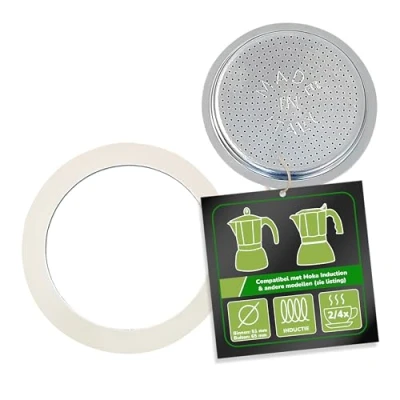 Afbeelding van Harren24 Filter en afdichting voor espressomachine, geschikt Bialetti espressomachine 2, 3 of 4 kopjes, buitendiameter 63 mm, 6,3 cm, binnendiameter 57 5,7 reserveafdichting