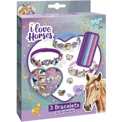 Afbeelding van Totum paarden 3 schuifarmbandjes maken met 18 bedels I love horses speelgoed meisjes jongens vanaf jaar