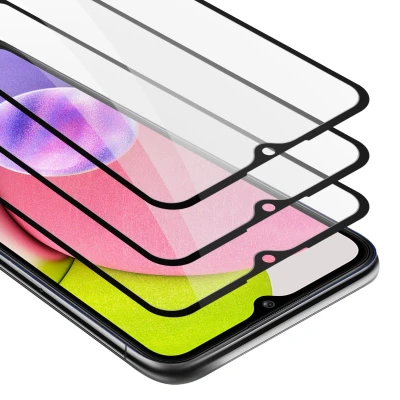 Afbeelding van Cadorabo 3x Screenprotector geschikt voor Samsung Galaxy A03s Volledig scherm pantserfolie Beschermfolie in TRANSPARANT met ZWART Getemperd (Tempered) Display beschermend glas 9H hardheid 3D Touch