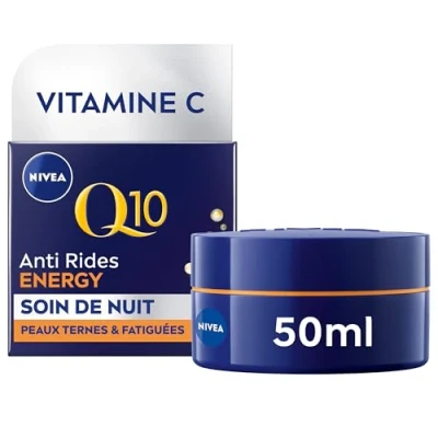 Afbeelding van NIVEA Nachtverzorging Q10+C Energy Pot (1 x 50 ml), nachtcrème verrijkt met Q10 en vitaminen, anti aging verzorging voor een strakke, zichtbaar jongere huid