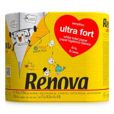 Afbeelding van RENOVA Ultrafort Toiletpapier, XXL, 4 laags, plasticvrij, FSC® gecertificeerd, rollen