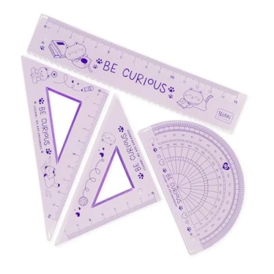Afbeelding van Legami Geometrische set, met liniaal van 15 cm, 60 team 10 180 gradengradenboog voor school, inclusief etui, flexibel materiaal, Kitty thema