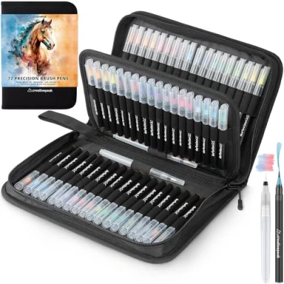 Afbeelding van Creativepeak Watercolour Brush Pens, 72 Vibrerende Soft Tip Colouring Markers w/4 Blending Brushes, Pen Set voor Kalligrafie, Lettering, &amp; Journaling, Premium Art Supplies