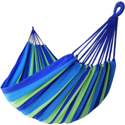 Afbeelding van Braziliaanse tweepersoons hangmat 2 personen Extra grote katoenen 250 x 160 cm, totale lengte 350 belasting 300 kg. Portable voor tuin binnen en buiten (blauw/groen XXXL)