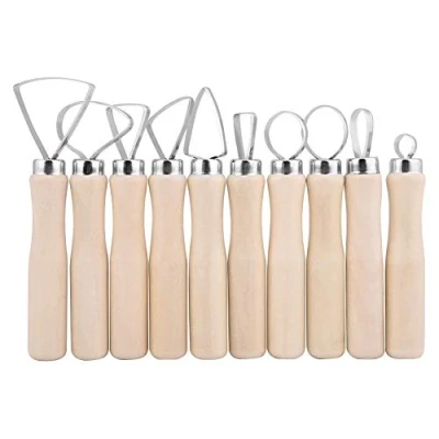 Afbeelding van Klei Carving Gereedschap, 10 Stuks Keramische Aardewerk Cup Grote Loop Tool Houten Handvat Roestvrij Staal Draad Snijden Sculpting Moulding Set